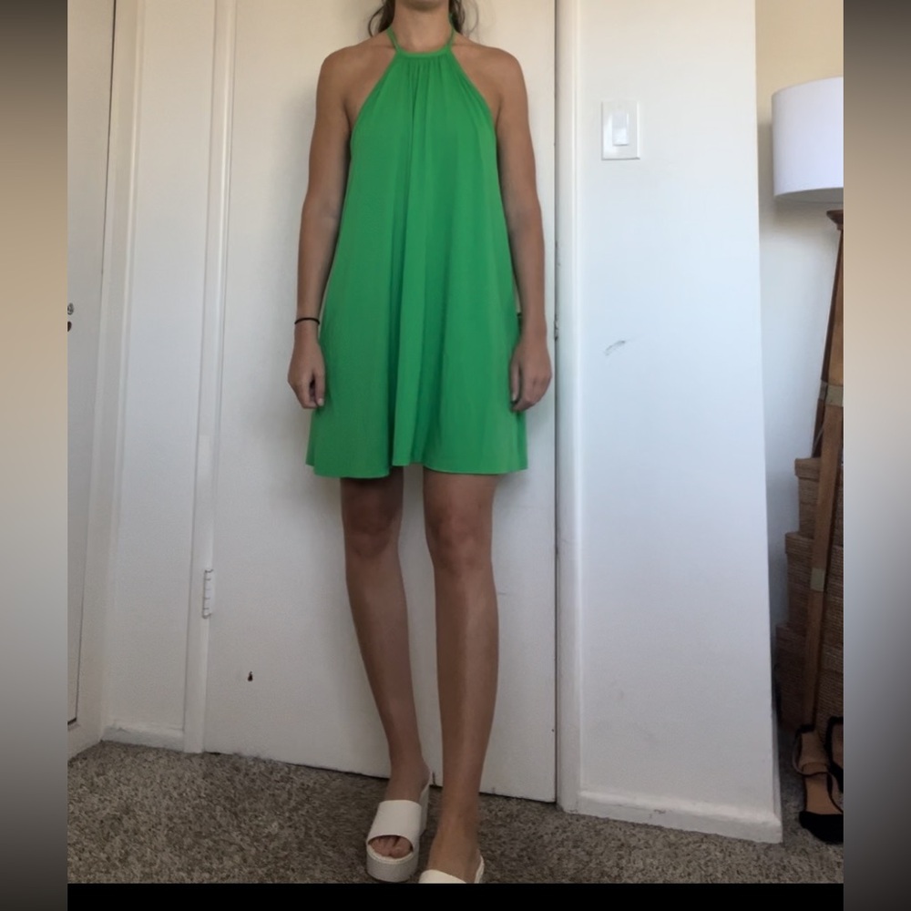 Bright green halter dress